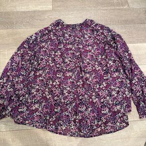 LANE BRYANT WOMENS SIZE 28 FLORAL SHEER LONG SLEEVE BLOUSE SHIRT